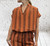 Toscana Moda Two Tone Striped Neru Collar V Neck Smock Top - One Size Fits UK 8-14