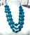 Boho Statement Multi Strand Teal Blue Wooden Bead & Disc Necklace