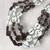 Boho Statement Multi Strand Brown Ivory Wooden Bead, Diamond & Disc Necklace