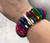Bright Boho Multicoloured Wooden Semi Circle & Bead Stretchy Bracelet