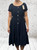 Made In Italy Dark Navy Blue Bardot Shirred Waist Midi Magic Dress - One Size Fits UK 10-20