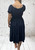 Made In Italy Dark Navy Blue Bardot Shirred Waist Midi Magic Dress - One Size Fits UK 10-20