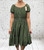 Made In Italy Khaki Green Bardot Shirred Waist Midi Magic Dress - One Size Fits UK 10-20