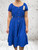 Made In Italy Cobalt Blue Bardot Shirred Waist Midi Magic Dress - One Size Fits UK 10-20