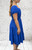Made In Italy Cobalt Blue Bardot Shirred Waist Midi Magic Dress - One Size Fits UK 10-20
