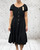 Made In Italy Black Bardot Shirred Waist Midi Magic Dress - One Size Fits UK 10-20