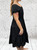Made In Italy Black Bardot Shirred Waist Midi Magic Dress - One Size Fits UK 10-20