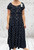 Made In Italy Navy Blue Polka Dot Bardot Shirred Waist Maxi Magic Dress - One Size Fits UK 10-20