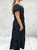 Made In Italy Navy Blue Polka Dot Bardot Shirred Waist Maxi Magic Dress - One Size Fits UK 10-20