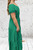 Made In Italy Emerald Green Bardot Shirred Waist Maxi Magic Dress - One Size Fits UK 10-20