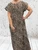 Made In Italy Pleated Camel, Beige & Black Cheetah Animal Print Maxi Dress One Size Fits 10-16