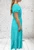 Made In Italy Turquoise Bardot Shirred Waist Maxi Magic Dress - One Size Fits UK 10-20