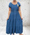 Made In Italy Denim Blue Bardot Shirred Waist Maxi Magic Dress - One Size Fits UK 10-20