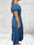 Made In Italy Denim Blue Bardot Shirred Waist Maxi Magic Dress - One Size Fits UK 10-20