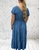 Made In Italy Denim Blue Bardot Shirred Waist Maxi Magic Dress - One Size Fits UK 10-20