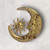 Large Hammered Gold Moon & Sun With Faces Stainless Steel Brooch