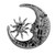 Large Hammered Silver Moon & Sun With Faces Stainless Steel Brooch