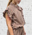 Diverse Italian Brown Rust Gingham Check Short Sleeved Ruffle Trim Blouse One Size Fits UK 8-14