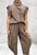Diverse Italian Brown Rust Gingham Check Short Sleeved Ruffle Trim Blouse One Size Fits UK 8-14