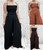 Diverse Italian One Size Shirred Top Strappy Wide Leg Jumpsuit One Size Fits UK 8-14 Brown,  Rust Or Black