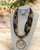 Statement On Trend Large Brown Leopard Print & Gold Deco Avant Garde Layered Discs Satin Scarf Necklace