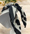Statement On Trend Large White Leopard Print & Gold Deco Avant Garde Layered Discs Satin Scarf Necklace