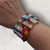 Super cute retro wide wooden block & acrylic bead muted multicoloured multi strand stretch bracelet