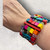 Super cute retro wide wooden block & acrylic bead bright multicoloured multi strand stretch bracelet