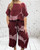 Toscana Moda One Size Burgandy & Dusky Pink Spiral Print Wide Leg Crop Pants One Size Fits 8-14 - Co-ords Available 