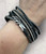 Twin Heart Arrow Charm Black Leather Stud & Crystal Embellished Wraparound Multi Strand Bracelet (Wrap 12)
