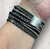Twin Heart Arrow Charm Black Leather Stud & Crystal Embellished Wraparound Multi Strand Bracelet (Wrap 12)