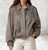 Italian One Size Balloon Hem Blouson Style Faux Suede Collared Bomber Jacket Fits UK 10-16