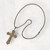 Unisex Stainless Steel Etched Statement Large Crystal Layered Silver Cross 60cm Necklace 