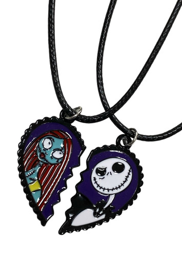 Jack Skellington Sally Black Alloy Split Heart Twin Best Friend