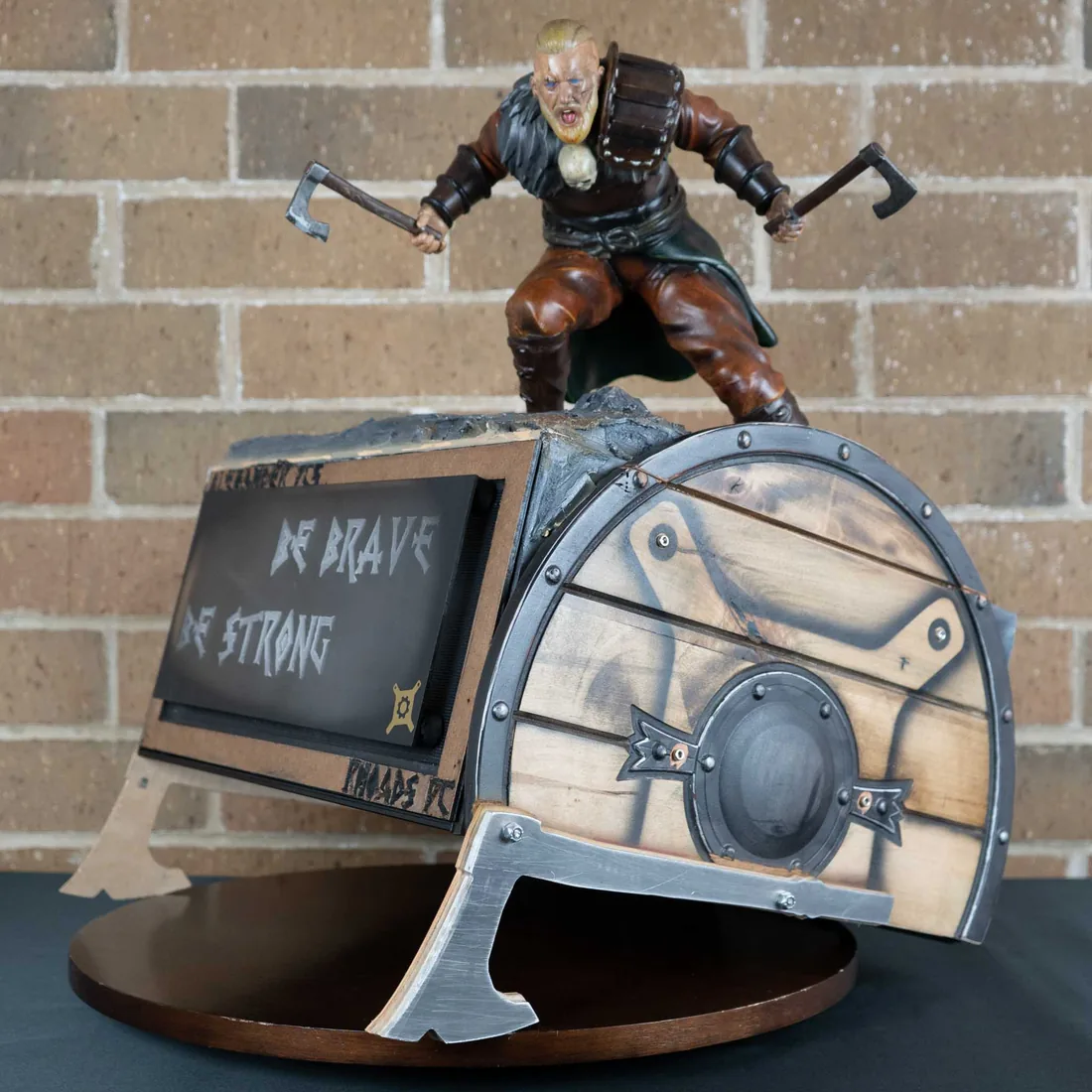 Viking themed one-of-one custom build with axe-wielding warrior and shield