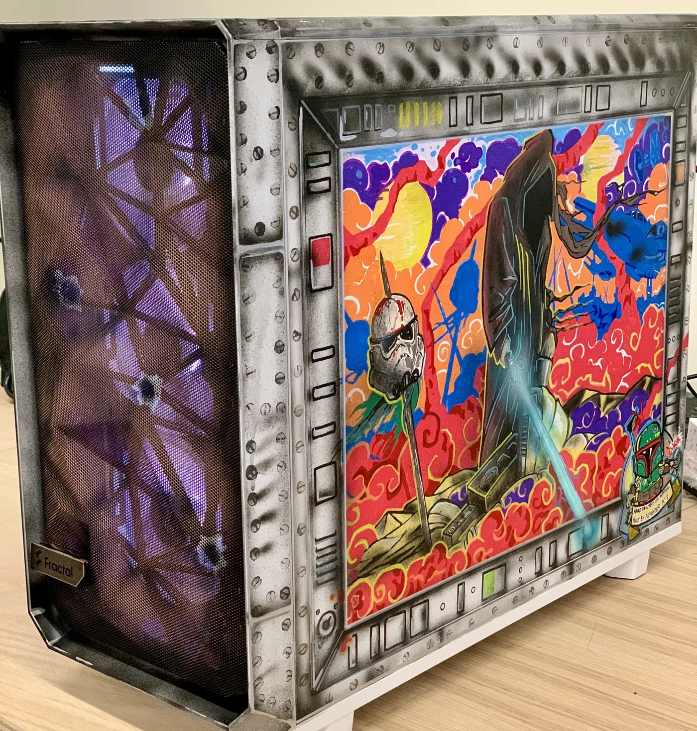 Hand-painted sci-fi themed custom build with vivid artwork panel