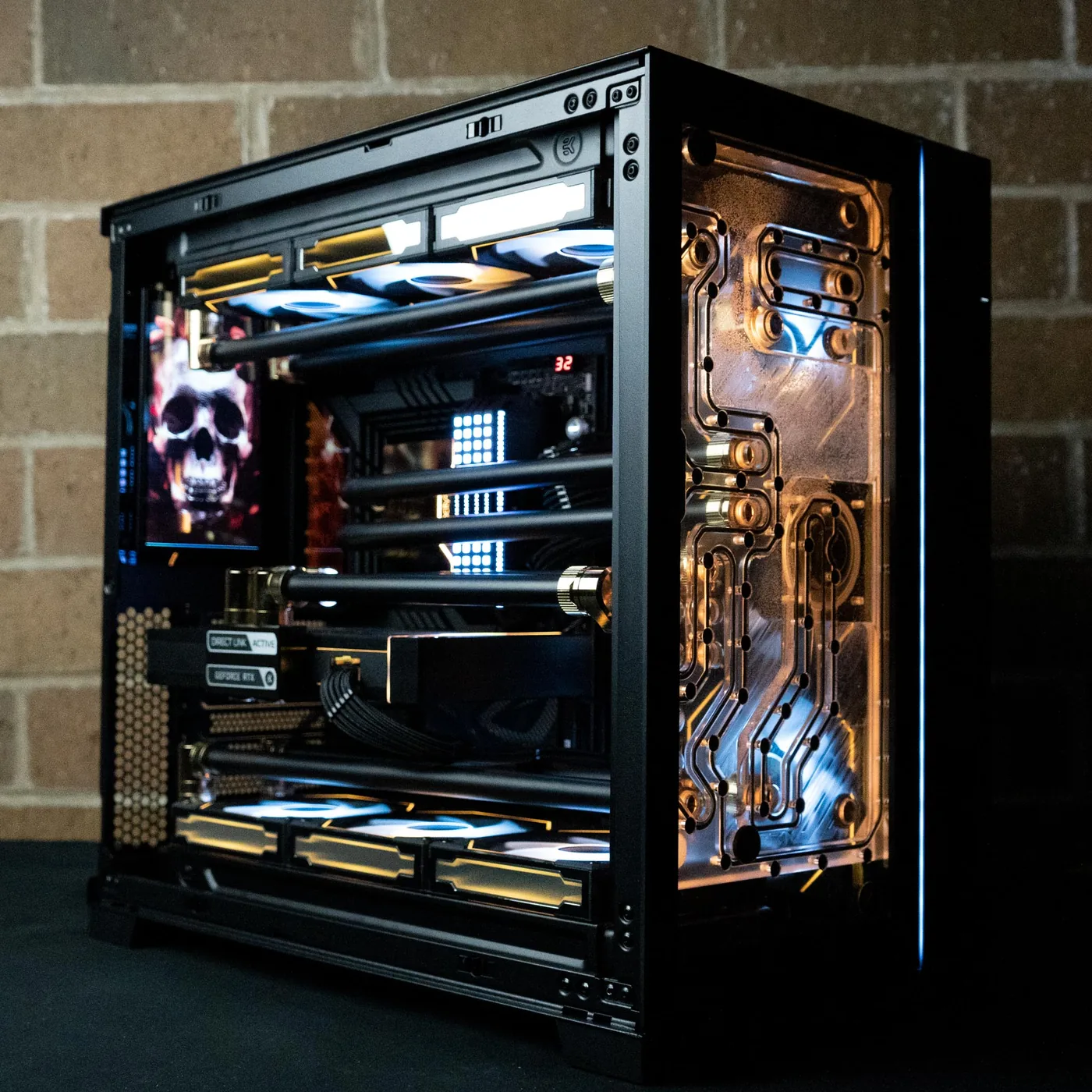 Black and copper hardline custom build with a skull display