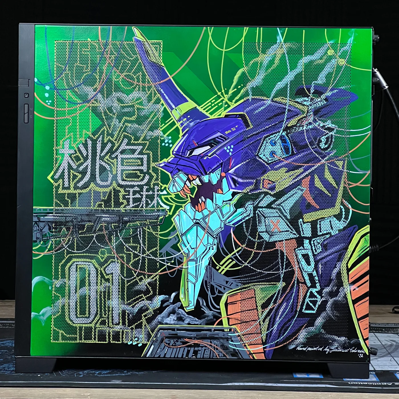 Hand-painted anime mech themed custom build in vivid green