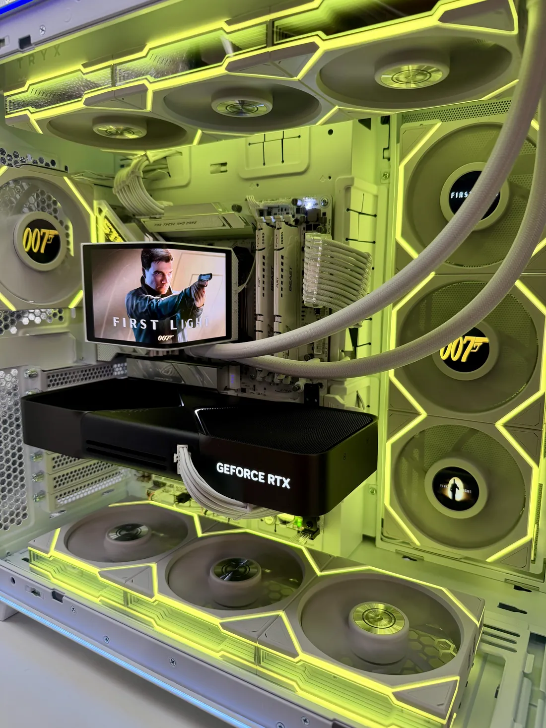 007 First Light themed Alexander PCs build with GeForce RTX and custom fans