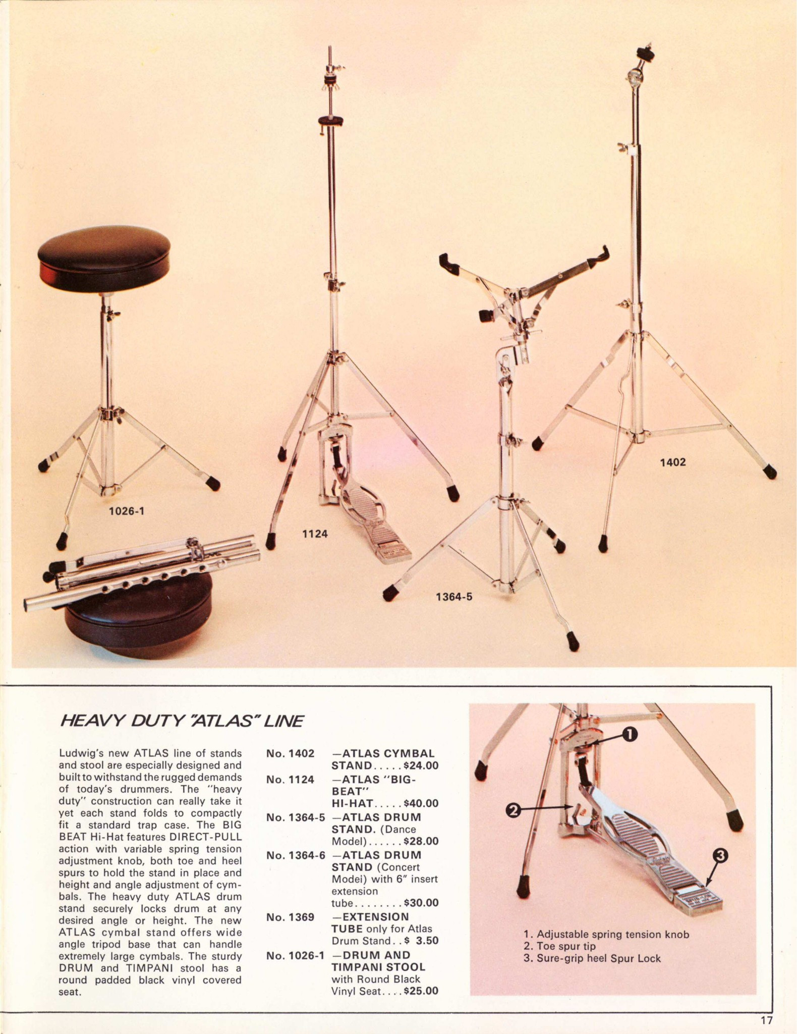 *Ludwig Atlas Cymbal Stand Model 1402 Vintage 6070s Chrome Crash/Ride