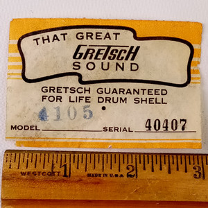 Gretsch #4105 Dixieland Snare Drum Paper Label Serial#40407 Vintage 60s Brooklyn