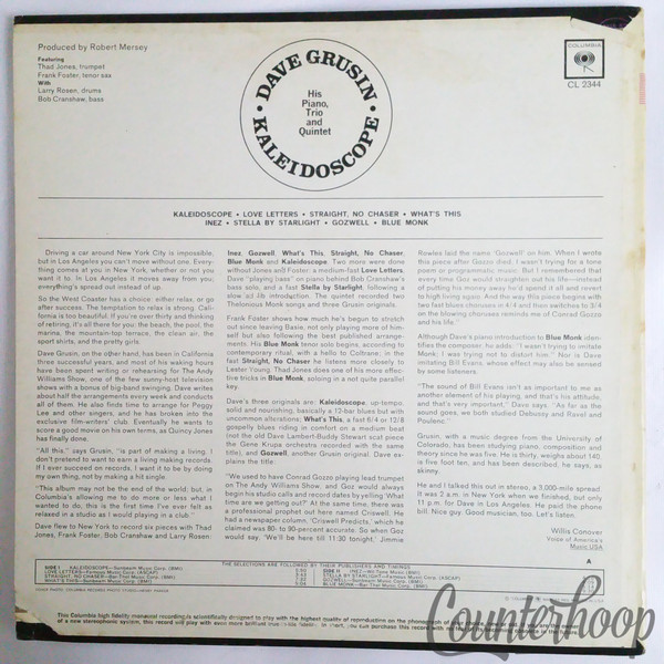 Dave Grusin – Kaleidoscope 1965 Columbia CL2344 Mono Promo Jones/Foster/Cranshaw