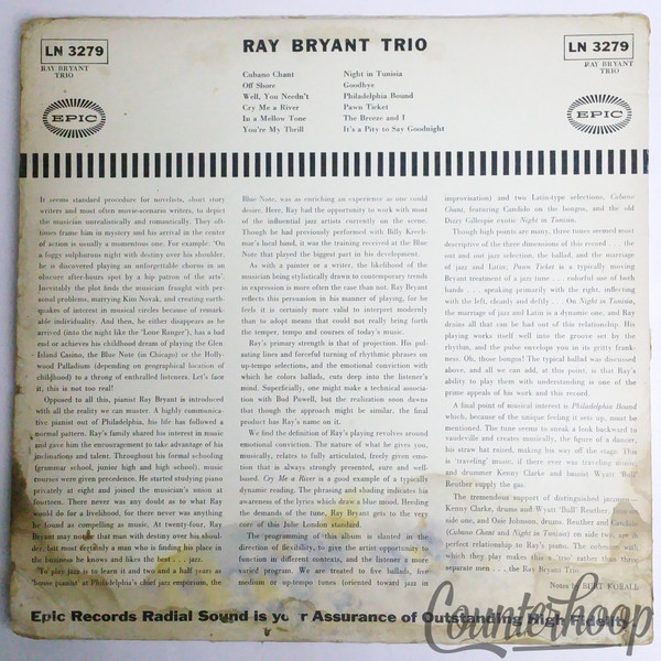 Ray Bryant Trio-S/T 1956VG Mono Epic LN3279 Joe Jones/Kenny Clarke,Osie Johnson