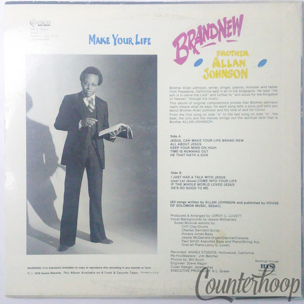 Brother Allan Johnson – Make Your Life Brand New 1978 Gosco Records  GOS105 EXC