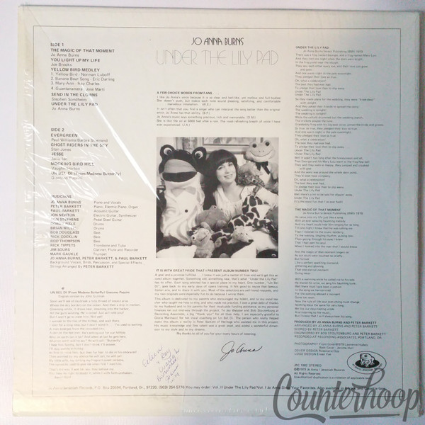 Jo Anna Burns – Under The Lily Pad NM+Autographed!1979 Jeremiah Records-JRC 1002