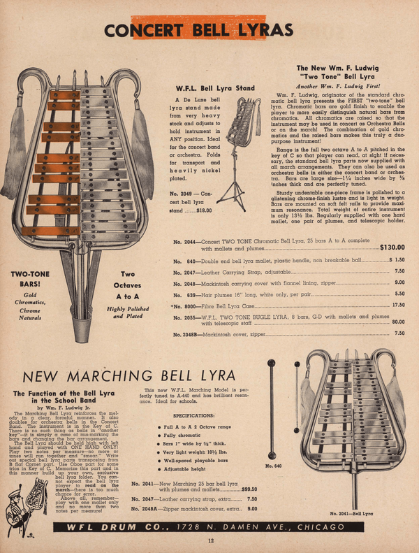 Ludwig/WFL #2044 Two-Tone Gold/Chrome Chromatic Lyra Glockenspiel Vintage50s USA