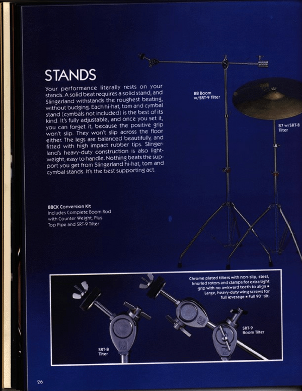 Slingerland#87 Straight Cymbal Stand Vintage70s Crash/Ride Chrome SRT8 '79 Niles