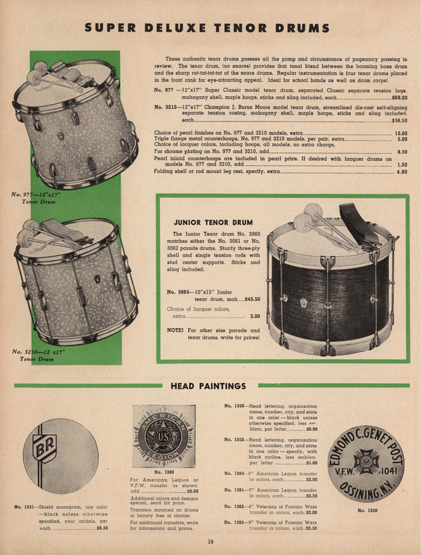 WFL Ludwig 12x17" WMP #977 Tenor Tom Drum Super Classic White Marine Pearl-Hoops WFL Ludwig 12x17" WMP #977 Tenor Tom Drum Super Classic White Marine Pearl-Hoops