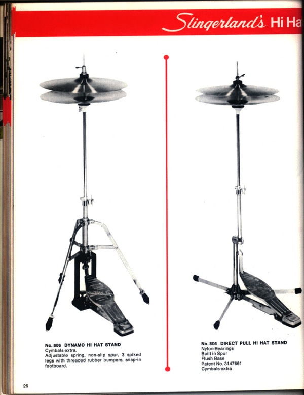 *Slingerland #804 Direct-Pull Flush-Base Hi-Hats Cymbals Flat Stand Vintage 70s*