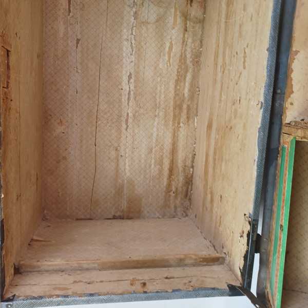 Dome/Barrel-Top Steamer Trunk 19th Century Nat.Wood+Embossed Tin